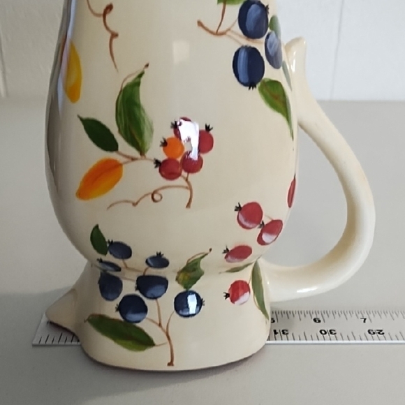 Vintage Ceramic Pitcher Floral Vase with Hand-Painted Berry-ies Floral Art - Picture 9 of 12